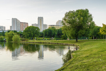 Beautiful morning view of Yuzhnoe Butovo park in South Butovo district, Moscow, Russia.