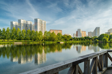 Obraz premium Beautiful morning view of Yuzhnoe Butovo park in South Butovo district, Moscow, Russia.
