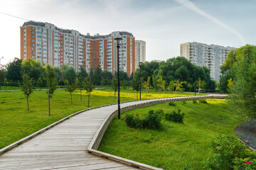Beautiful morning view of Yuzhnoe Butovo park in South Butovo district, Moscow, Russia.