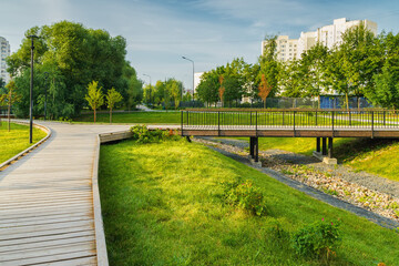 Beautiful morning view of Yuzhnoe Butovo park in South Butovo district, Moscow, Russia.
