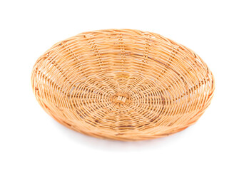 Wicker basket isolated on white background.