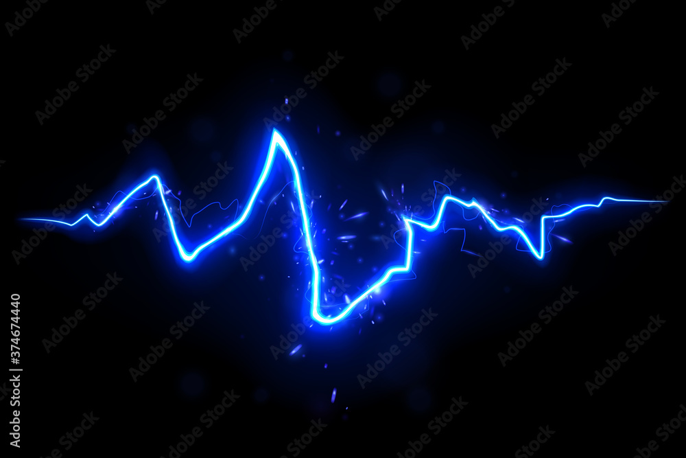 Wall mural Blue lightning with sparks on black background