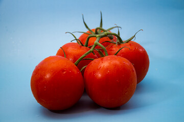 racimo de tomates rojos sobre fondo de color