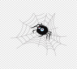 Cute spider and webs over on transparent background