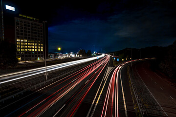Fototapeta na wymiar Night traffic lighttrails, highway