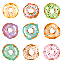 Fototapeta premium Colorful donuts in glaze on a white background