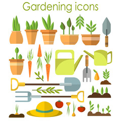 gardening flat icons on white background