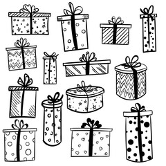 black and white drawing gift boxes