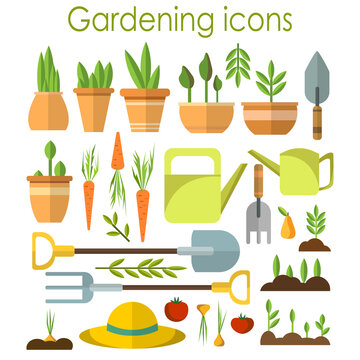 gardening flat icons on white background