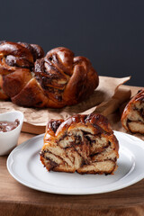 .Chocolate Babka or Brioche Bread. Stuffed with hazelnut cream.