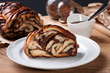 .Chocolate Babka or Brioche Bread. Stuffed with hazelnut cream.