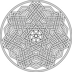 Heptagram vector pattern with circular circle and geometric background inside huge heptadecagon circle with lining vector