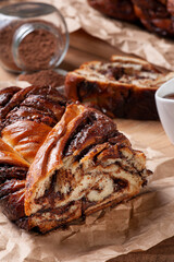 .Chocolate Babka or Brioche Bread. Stuffed with hazelnut cream.