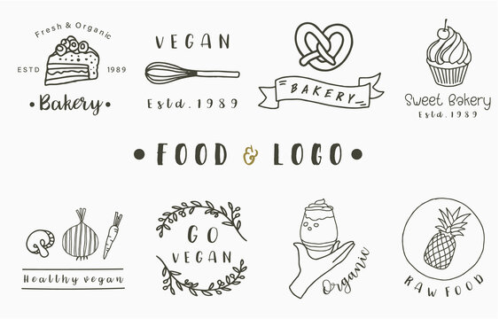 food logo collection with cake,drink,noodle,pineapple.Vector illustration for icon,logo,sticker,printable and tattoo