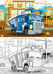 Fototapeta na wymiar cartoon sketch scene with funny looking police car on construction site
