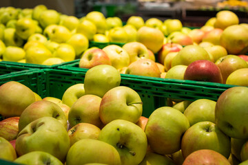 fresh ripe green delicious apples from market