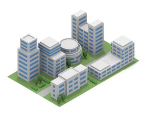 The buildings line up. Urban landscape. Business district buildings. isometric