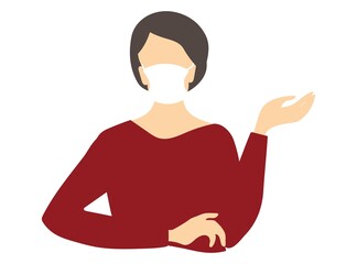 a girl in a medical mask on her face making a hand gesture. coronavirus, quarantine. color isolated drawing by hand in the style of flat art.