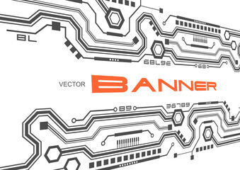 Technological banner background.Electronic circuit board on white background .Technical drawing of the future .Vector illustration	