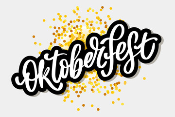 Oktoberfest celebration background. Happy Oktoberfest in German Lettering typography. Beer festival decoration badge icon.