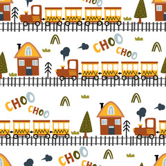 seamless pattern with colorful train - vector illustration, eps