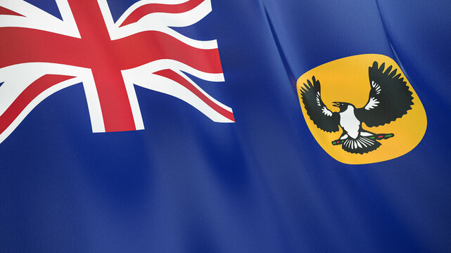 The flag of South Australia. Waving silk flag of South Australia. High quality render. 3D illustration