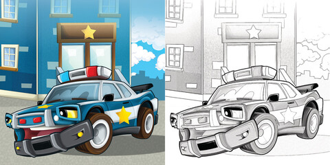 Cartoon sketch happy and funny police car - illustration