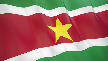 The flag of Suriname. Waving silk flag of Suriname. High quality render. 3D illustration