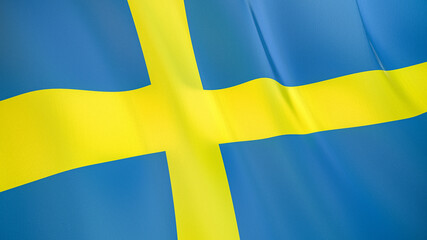 The flag of Sweden. Waving silk flag of Sweden. High quality render. 3D illustration
