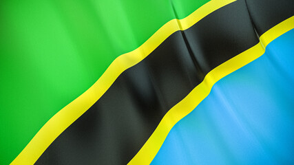 The flag of Tanzania. Waving silk flag of Tanzania. High quality render. 3D illustration