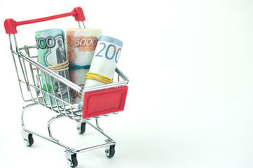 Russian money in a shopping cart