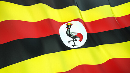 The flag of Uganda. Waving silk flag of Uganda. High quality render. 3D illustration