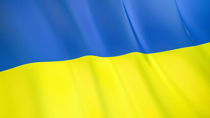 The flag of Ukraine. Waving silk flag of Ukraine. High quality render. 3D illustration