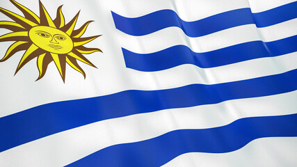 The flag of Uruguay. Waving silk flag of Uruguay. High quality render. 3D illustration