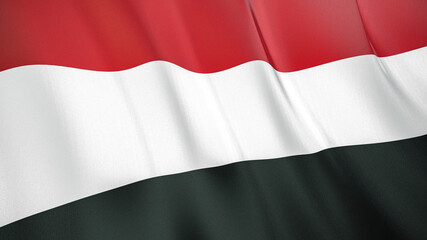 The flag of Yemen. Waving silk flag of Yemen. High quality render. 3D illustration