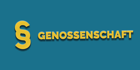 Genossenschaft in gelber Schrift auf blauem Hintergrund