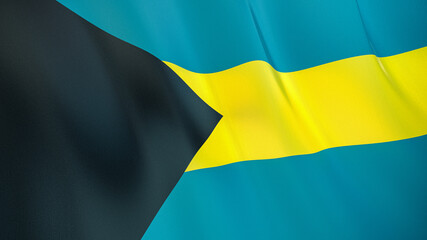 The flag of Bahamas. Waving silk flag of Bahamas. High quality render. 3D illustration - obrazy, fototapety, plakaty