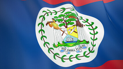 The flag of Belize. Waving silk flag of Belize. High quality render. 3D illustration