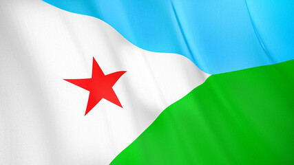 The flag of Djibouti. Waving silk flag of Djibouti. High quality render. 3D illustration