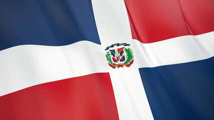 Fototapeta premium The flag of Dominican Republic. Waving silk flag of Dominican Republic. High quality render. 3D illustration