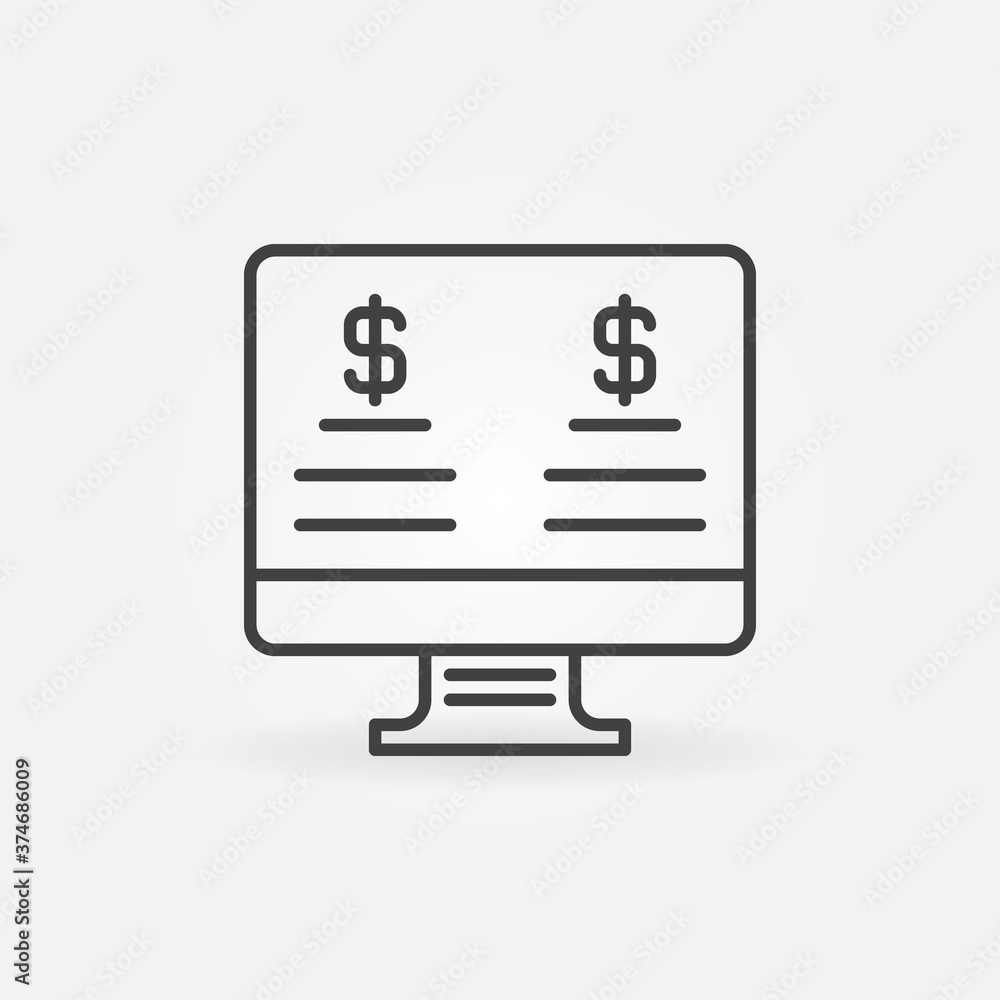 Poster internet banking on computer display linear vector concept icon or logo element