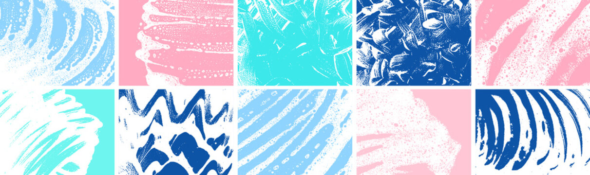 Soap grunge backgrounds collection. Foam textures set. Foam water. Soap bubble stains bundle. Shampoo. Shaving cream. Cleaning. Washing.