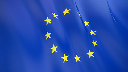 The flag of European Union. Waving silk flag of European Union. High quality render. 3D illustration