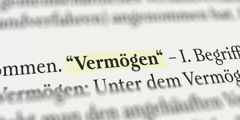 Vermögen im Buch mit Textmarker markiert