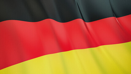 The flag of Germany. Waving silk flag of Germany. High quality render. 3D illustration