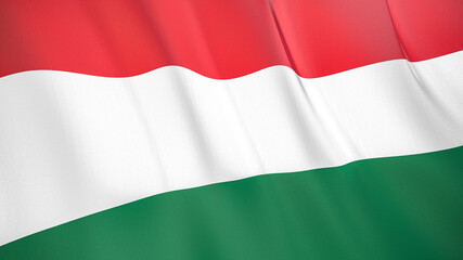 Fototapeta na wymiar The flag of Hungary. Waving silk flag of Hungary. High quality render. 3D illustration