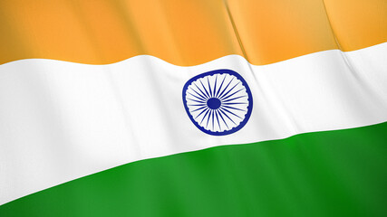 The flag of India. Waving silk flag of India. High quality render. 3D illustration