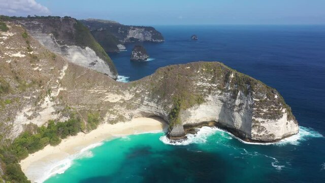 Kelingking Beach Nusa Penida by Drone Bali Indonesia Passing the Penisula.
