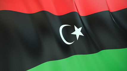 The flag of Libya. Waving silk flag of Libya. High quality render. 3D illustration