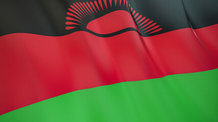 The flag of Malawi. Waving silk flag of Malawi. High quality render. 3D illustration